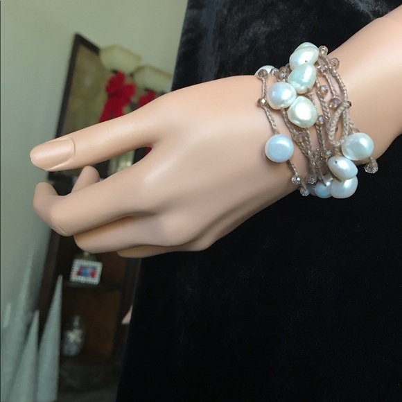 Baroque Pearl & Crystal Crochet Long Necklace - Picture 6 of 8